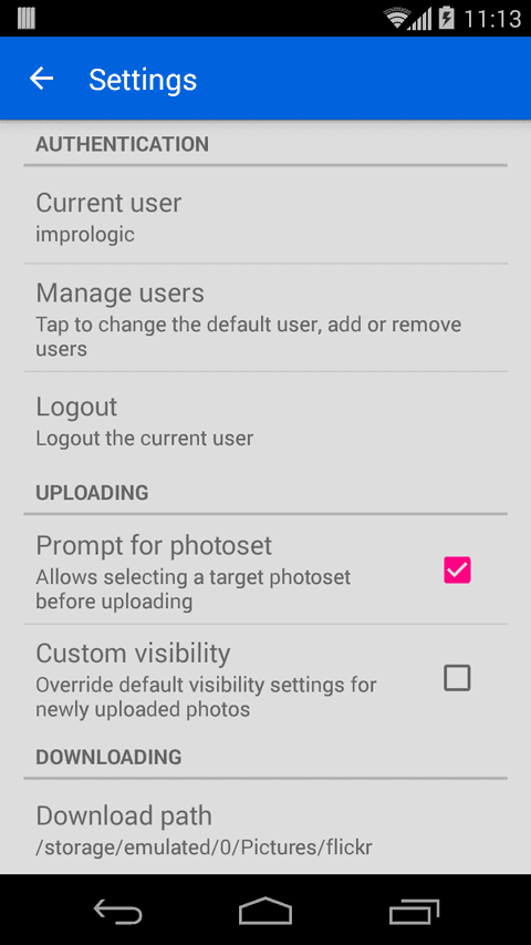 Settings screen