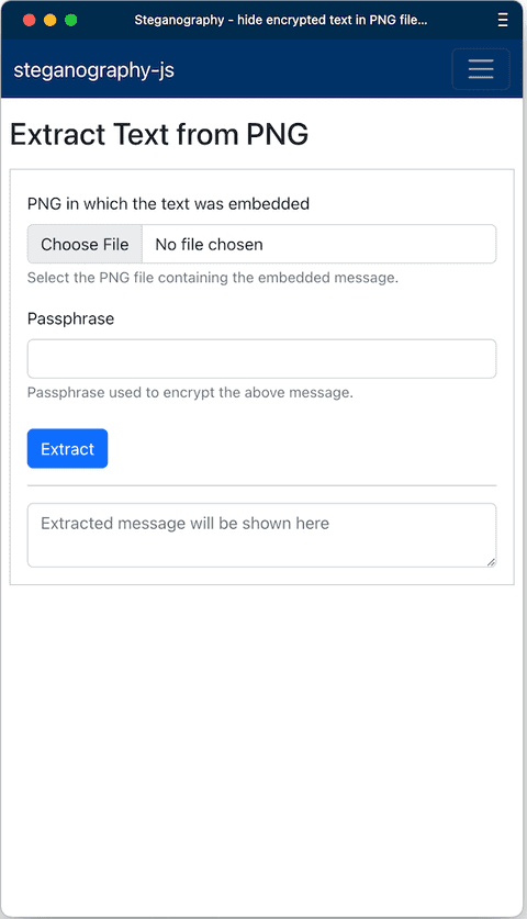 Steganography Js screenshot - Extract
